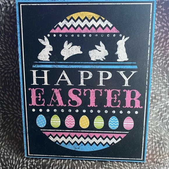 Colorful Easter Sign with Bunnies and Eggs - Picture 1 of 3